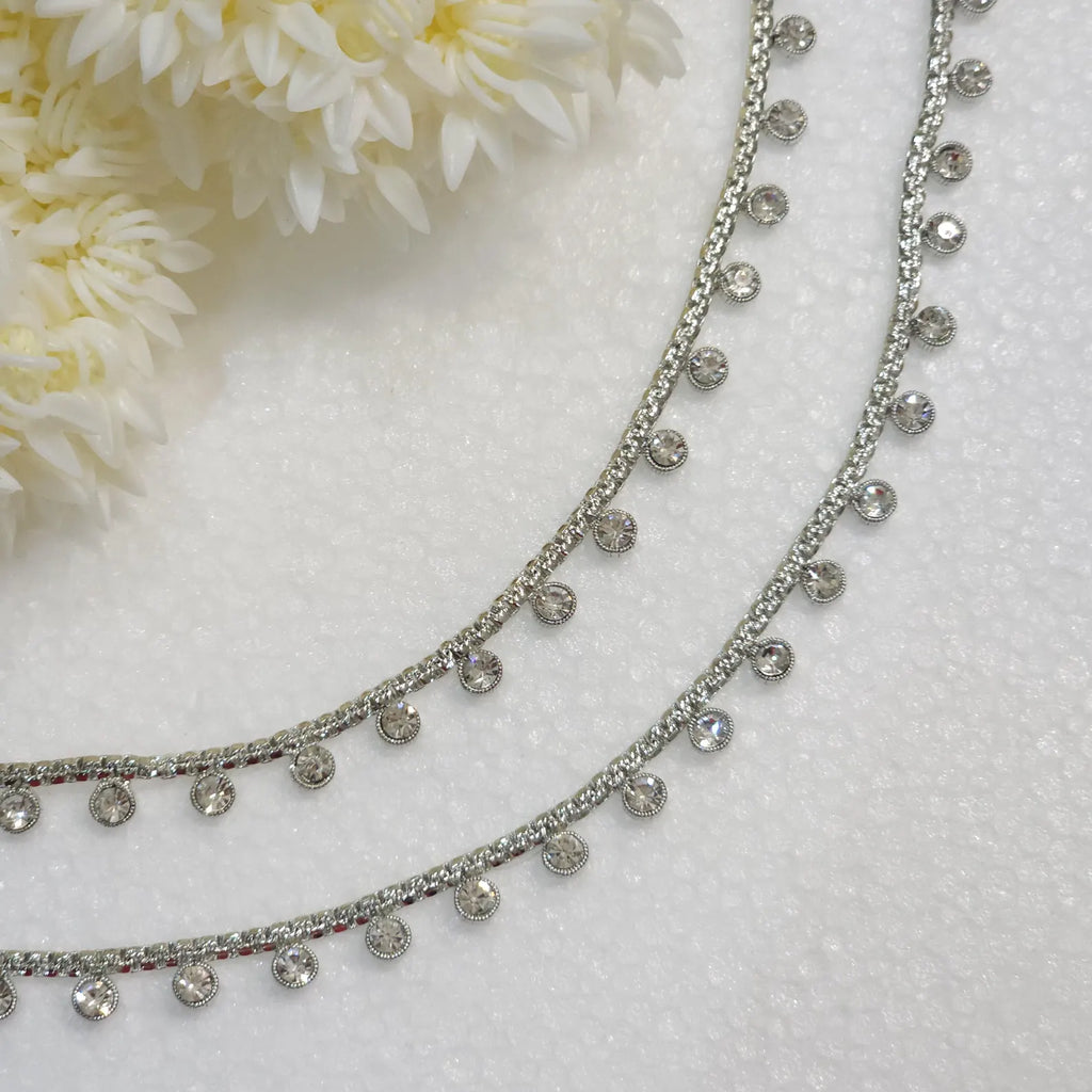 Silver Plated Polki Anklet, Payal for Women, Ankle Bracelet, Jhanjar, Trendy Jewelry