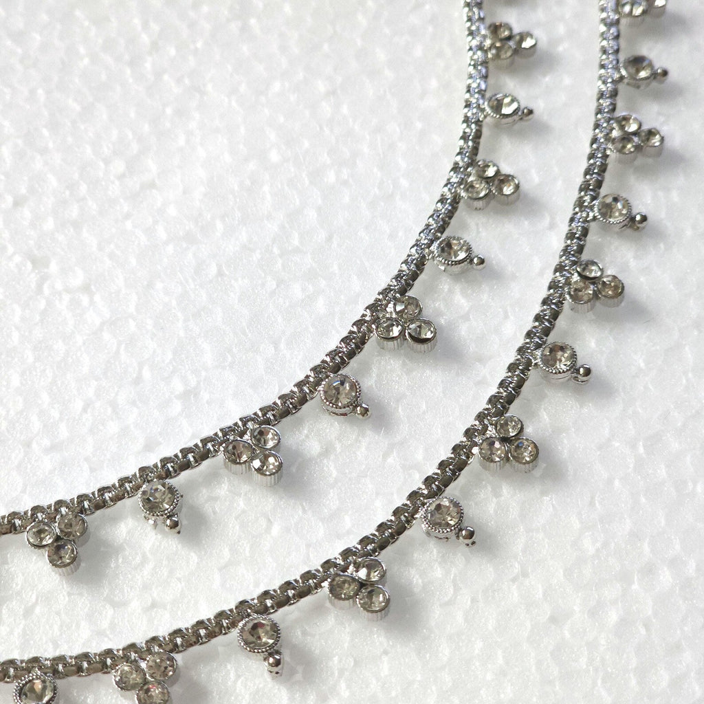 Silver Plated Polki Anklets, Stunning Indian Payal Jhanjar Pair Full Silver Jewelry Bridal Gift for Her