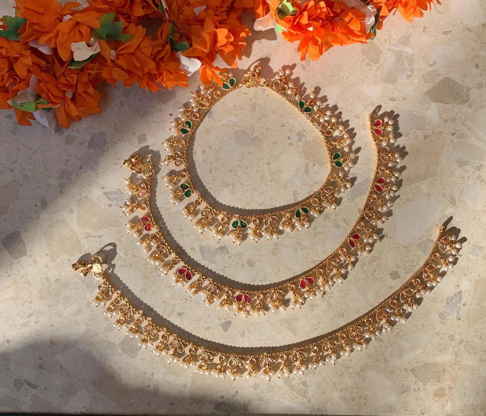 Meena Payals feet accessory anklets golden polish polki payaldainty ankletIndian JewelryPakistani Jewellerypearl payal pearl anklet