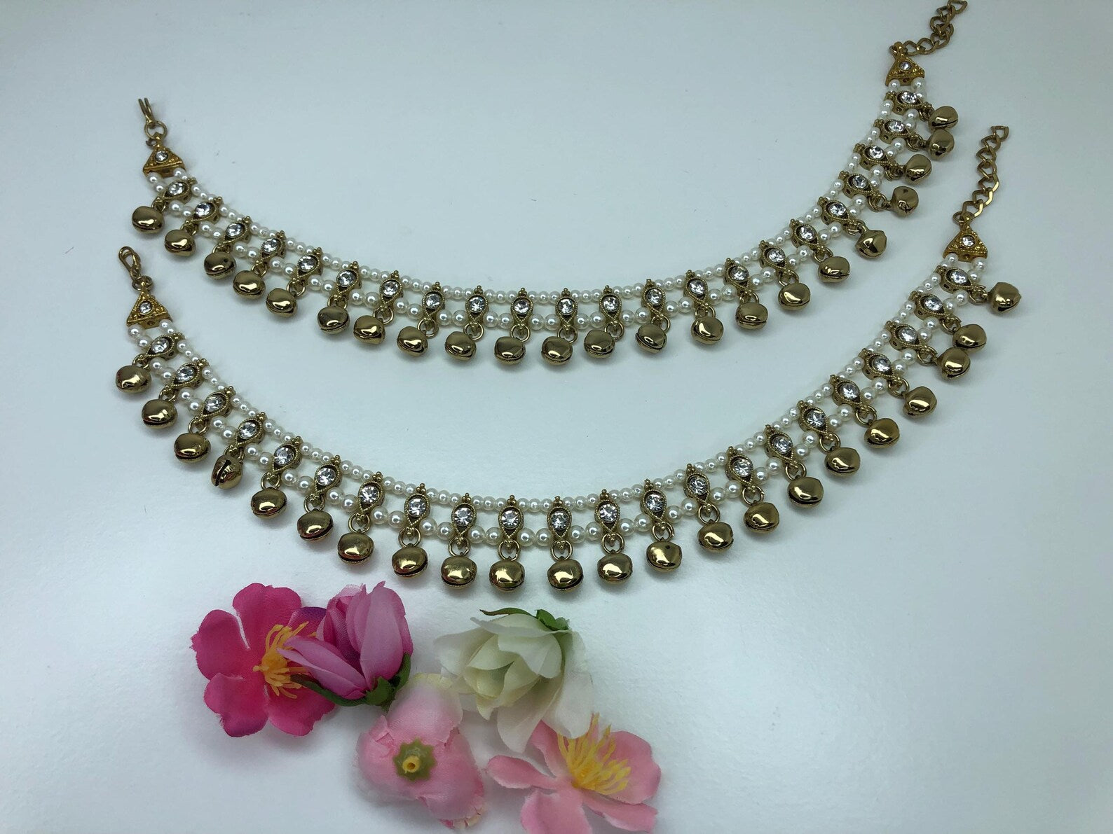 Anklets Pair With White StoneAdjustable Size Ghungroo Anklets JhanjranPunjebanPayal