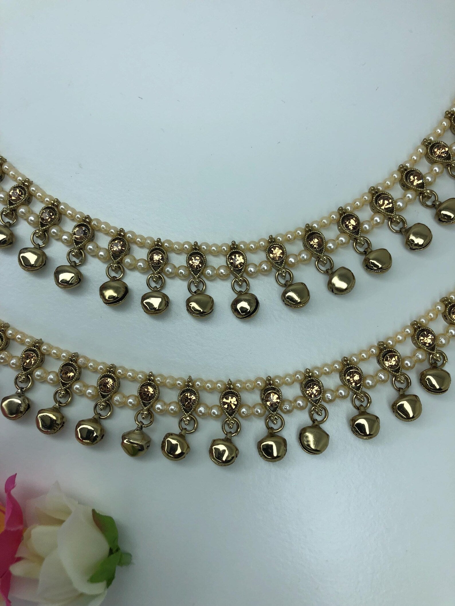 Antique Stone Anklets Pair Adjustable SizePayalJhanjranPunjebanPremiu Quality