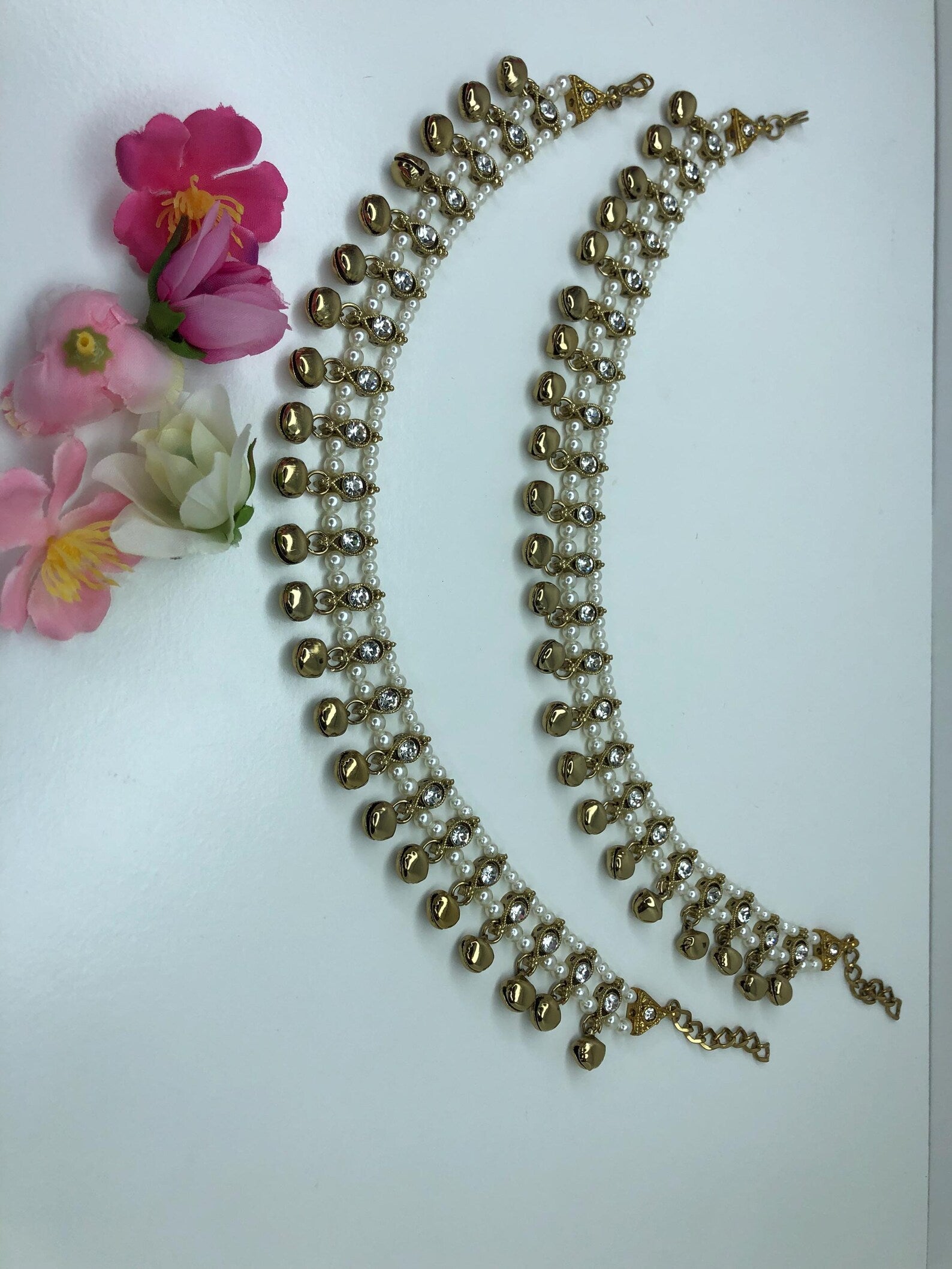 Anklets Pair With White StoneAdjustable Size Ghungroo Anklets JhanjranPunjebanPayal