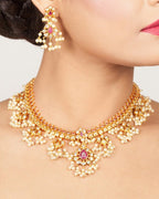 Premal Antique Gold Plated Short Necklace & Drop Earring Indian Jewelry Set