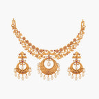 Chahel Antique Gold Plated Short Necklace & Chandbali Earring Indian Jewelry Set