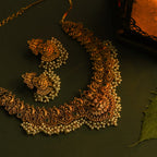 Cira Antique Gold Plated Short Necklace & Chandbali Earring Indian Jewelry Set