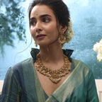 Cira Antique Gold Plated Short Necklace & Chandbali Earring Indian Jewelry Set