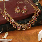 Videni Antique Gold Plated Short Necklace & Drop Earring Indian Jewelry Set