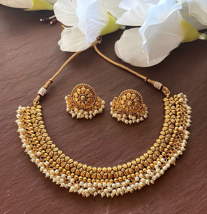 Guttapusalu Pearl Choker_polki Gold Choker Necklace_indian Choker_