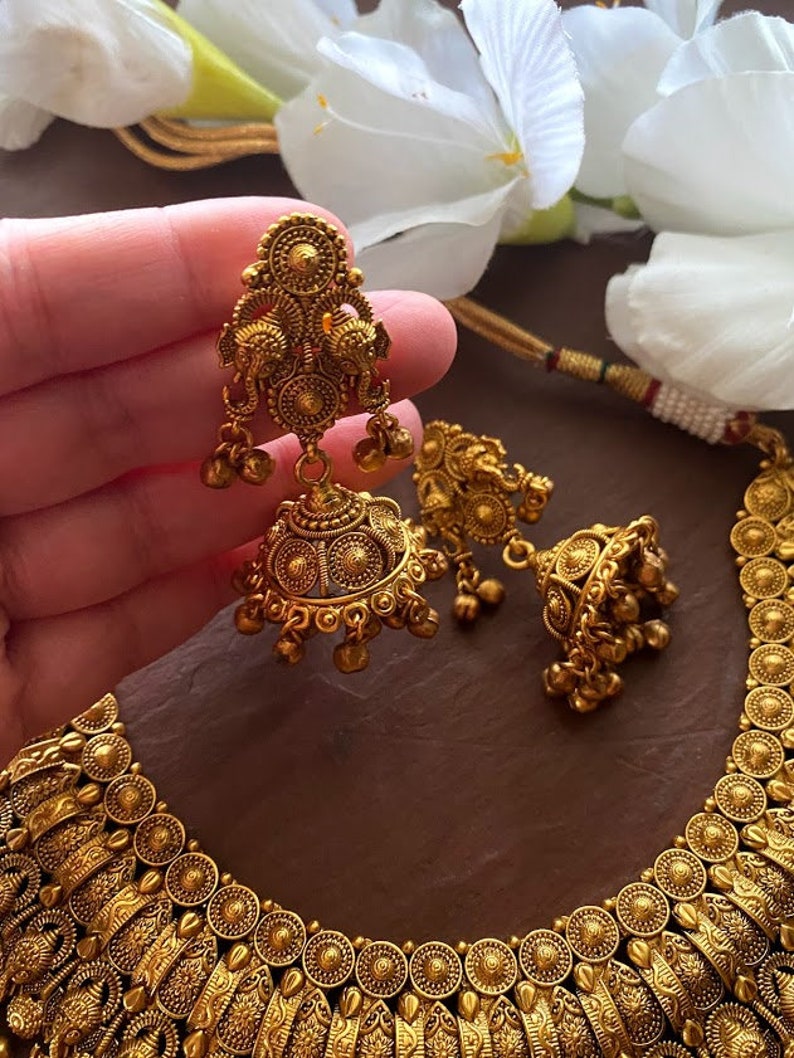 Antique Gold Necklace_indian Choker_south Indian Necklace_ Ganesha Necklace_