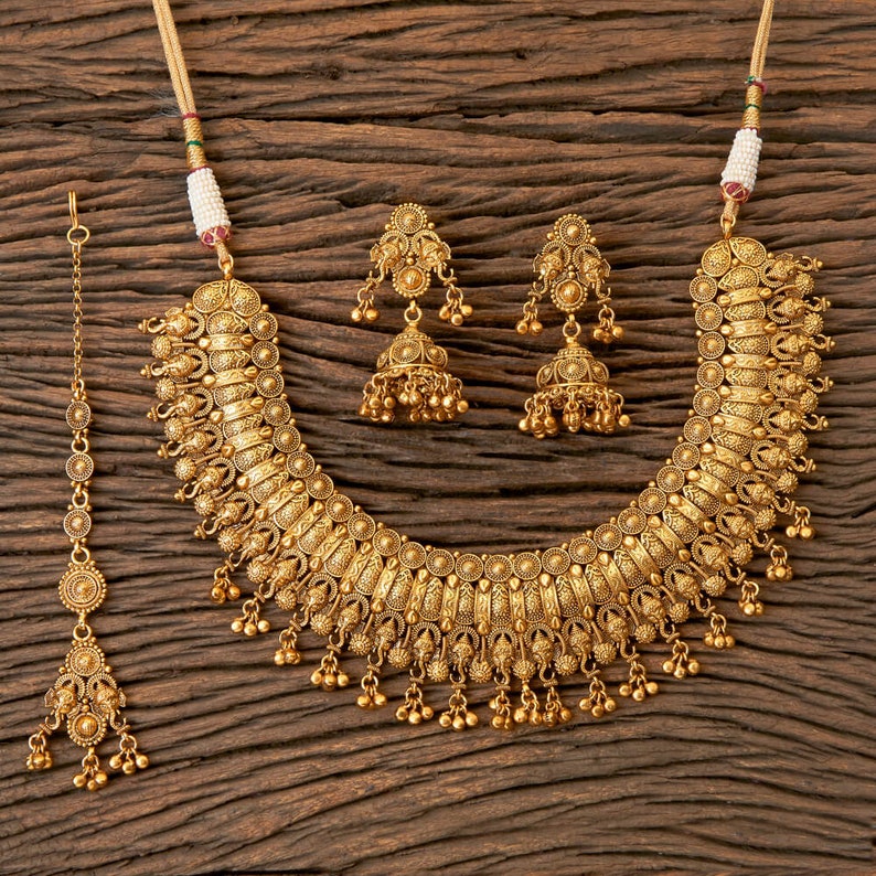 Antique Gold Necklace_indian Choker_south Indian Necklace_ Ganesha Necklace_
