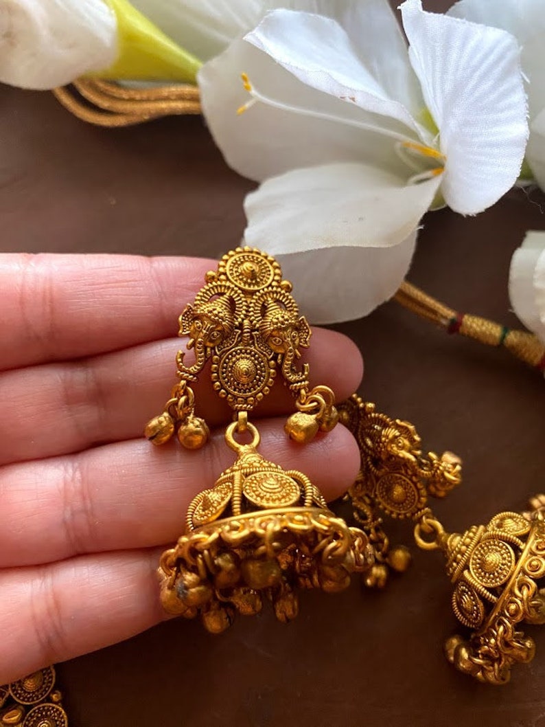 Antique Gold Necklace_indian Choker_south Indian Necklace_ Ganesha Necklace_