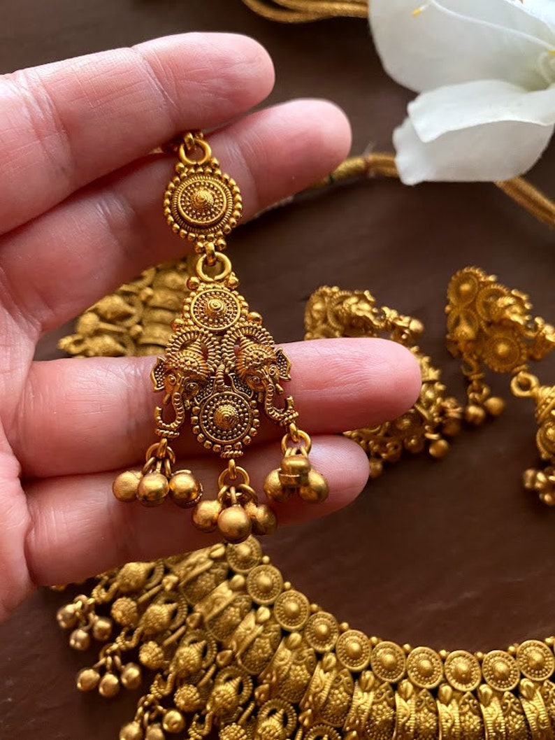Antique Gold Necklace_indian Choker_south Indian Necklace_ Ganesha Necklace_