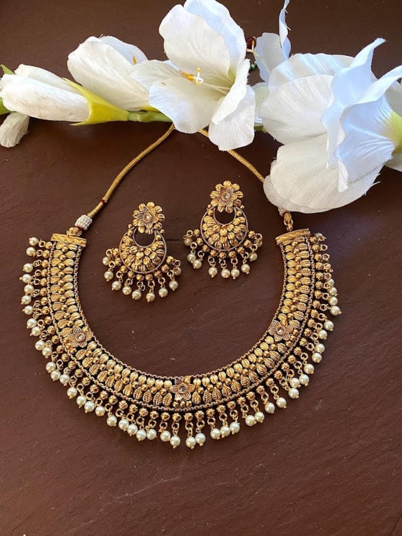 Gold Necklace_ Temple Jewelry_ Indian Necklace_