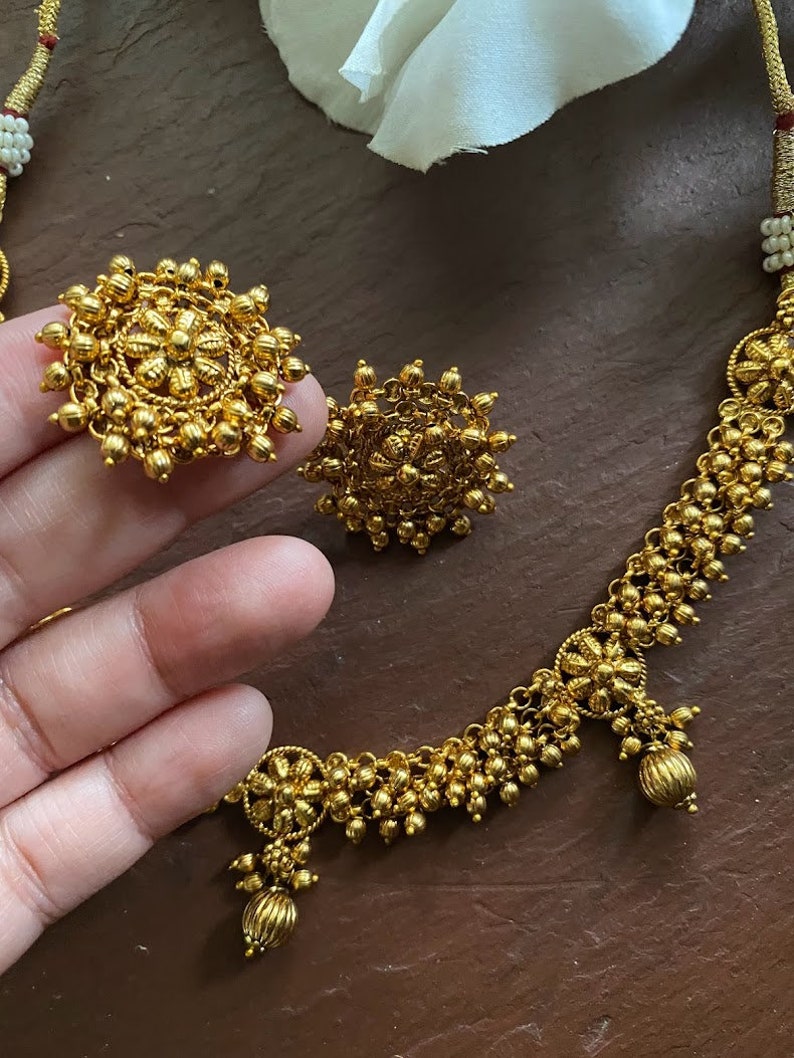 Guttapusalu Necklace_gold Necklace_ Matte Gold Necklace_