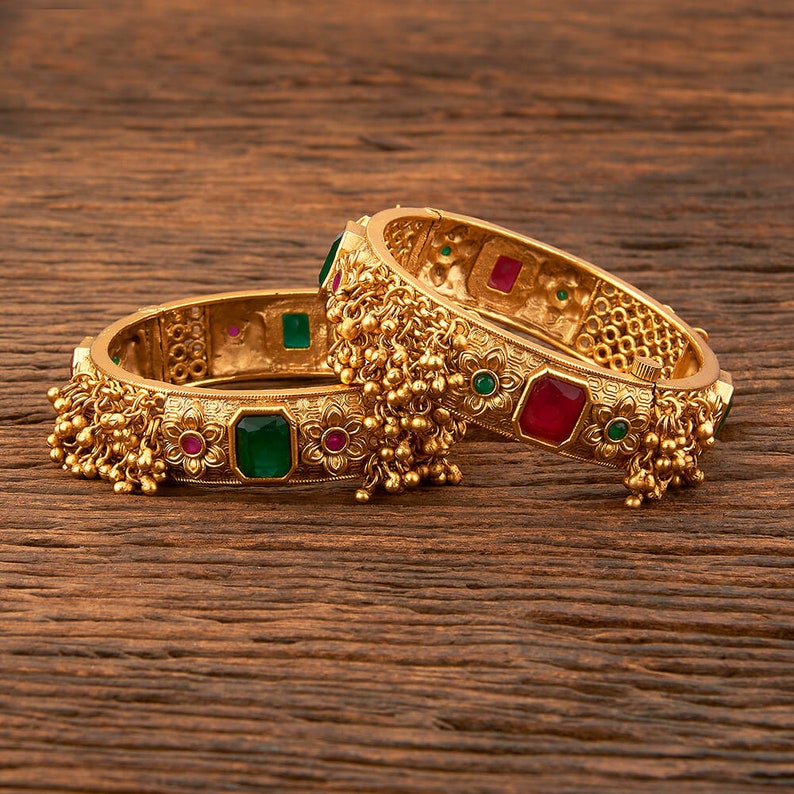 Buy Gold Bangles_indian Bangles_matte Gold Ghungroo Kada_openable Bangles_