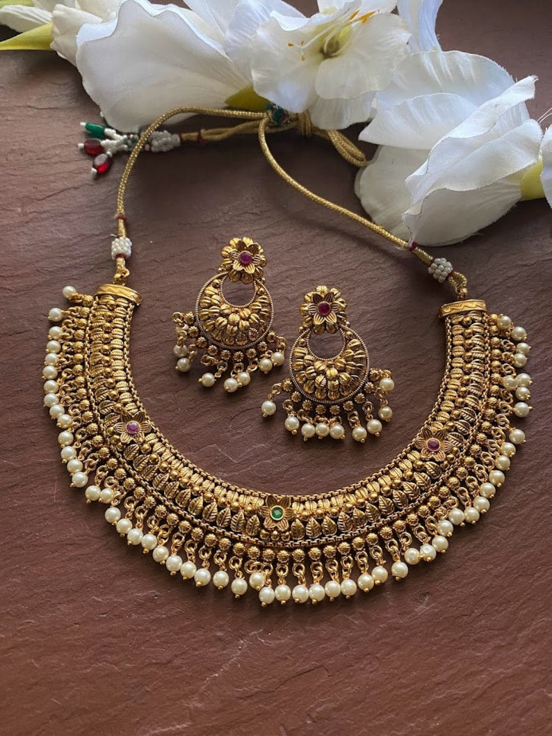 Gold Necklace_ Temple Jewelry_ Indian Necklace_