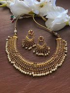 Gold Necklace, Temple Indian Necklace Jewelry, South Indian Choker Necklace Set,
