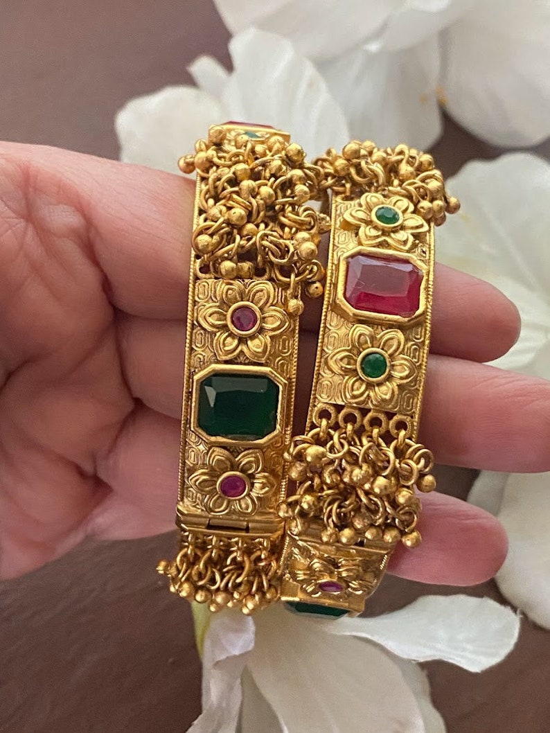 Buy Gold Bangles_indian Bangles_matte Gold Ghungroo Kada_openable Bangles_