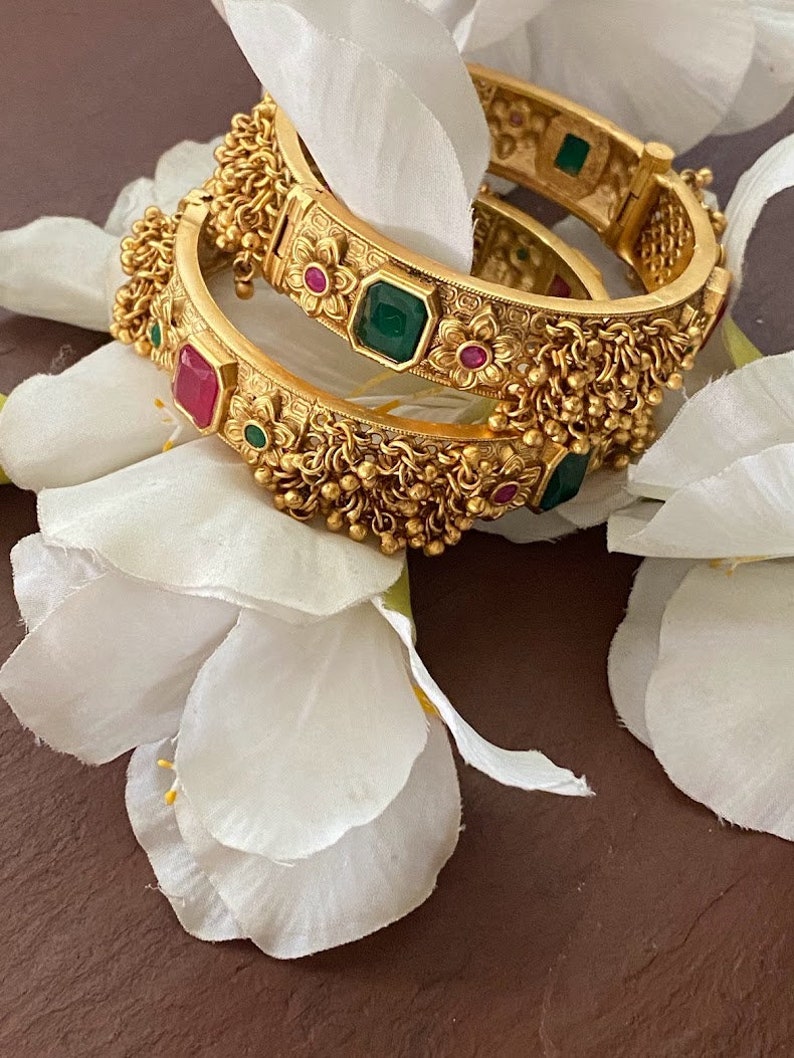 Buy Gold Bangles_indian Bangles_matte Gold Ghungroo Kada_openable Bangles_