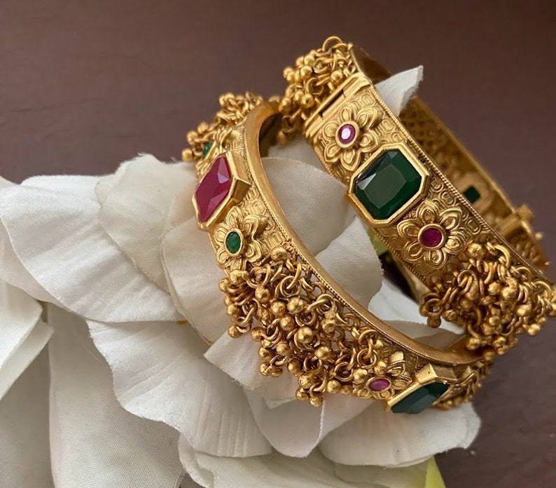 Buy Gold Bangles_indian Bangles_matte Gold Ghungroo Kada_openable Bangles_