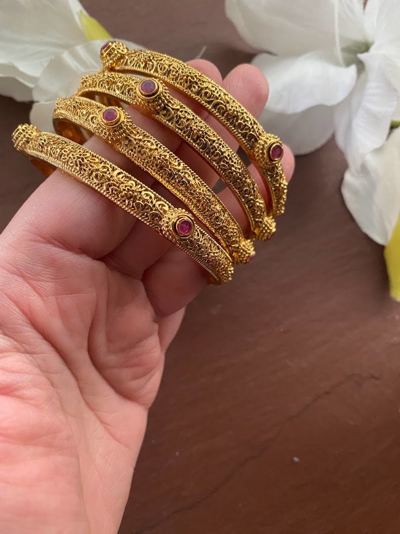 Buy Antique Gold Bangles_ Indian Bangles_ Bangles Set of 4_bridal Bangles_antique Gold Kada