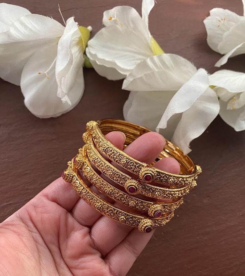 Buy Antique Gold Bangles_ Indian Bangles_ Bangles Set of 4_bridal Bangles_antique Gold Kada