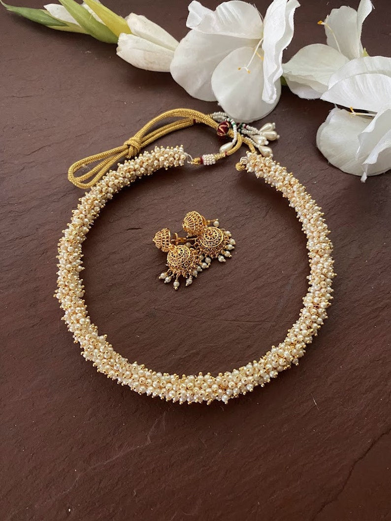 Gold Hasli Necklace _indian Necklace Set_ Indian Choker Necklace_