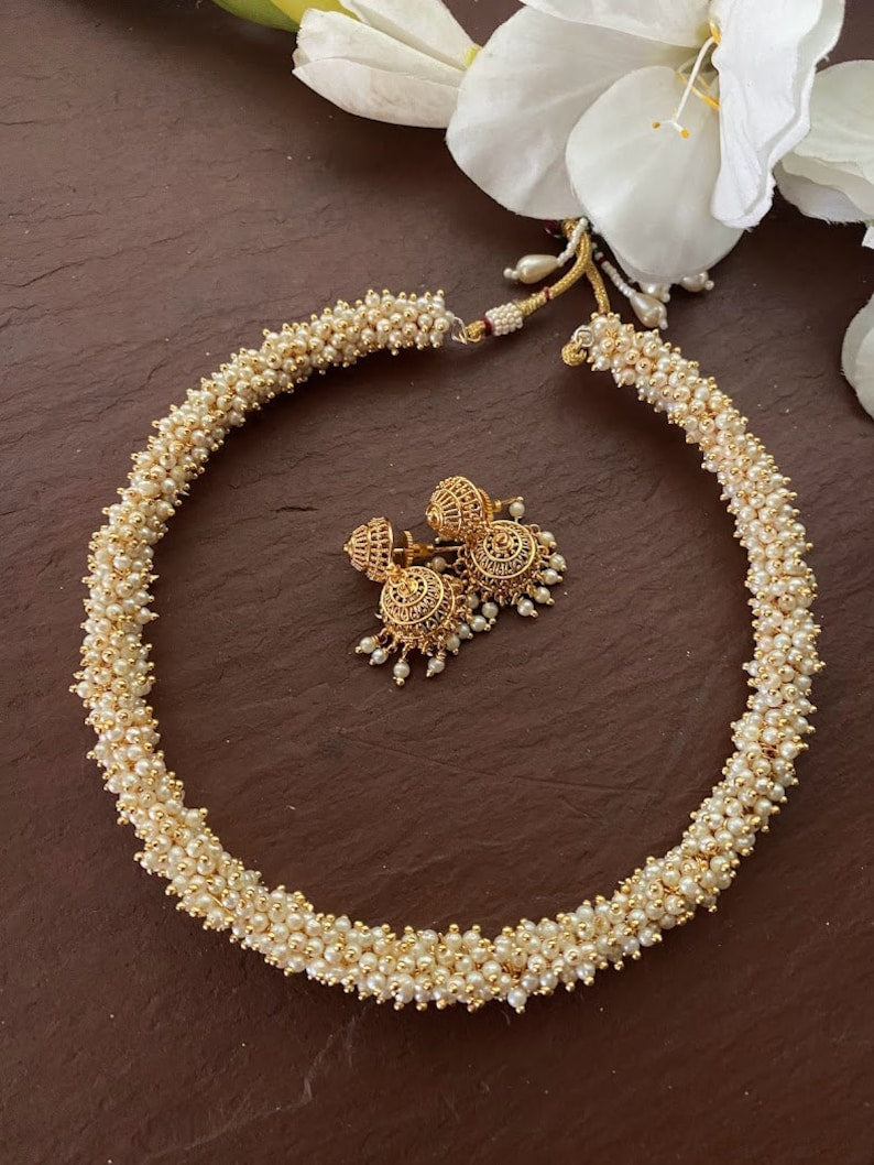 Gold Hasli Necklace _indian Necklace Set_ Indian Choker Necklace_
