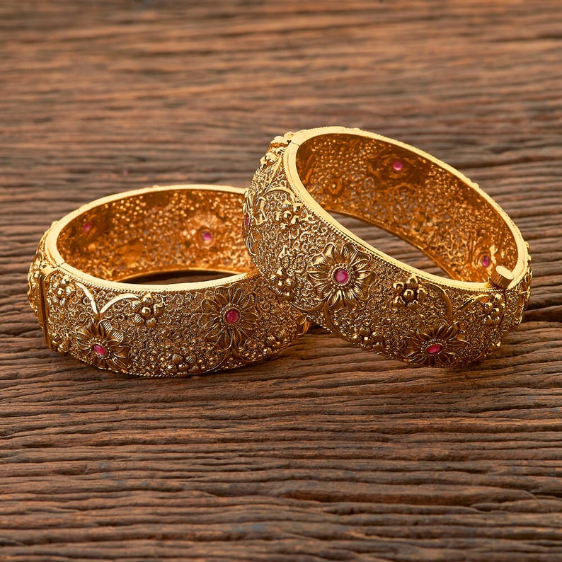 Buy Gold Bangles_ Indian Bangles_ Antique Gold Kada_ Openable Bangles_