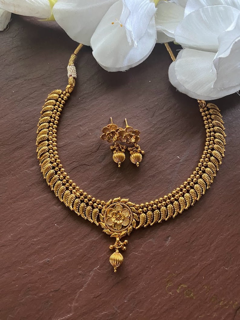 Gold Necklace _indian Gold Necklace Set_ Indian Choker_