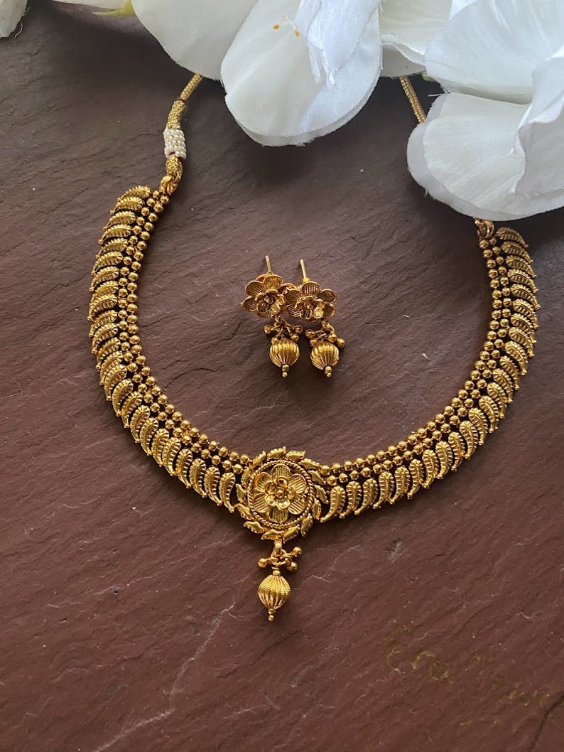 Gold Necklace _indian Gold Necklace Set_ Indian Choker_