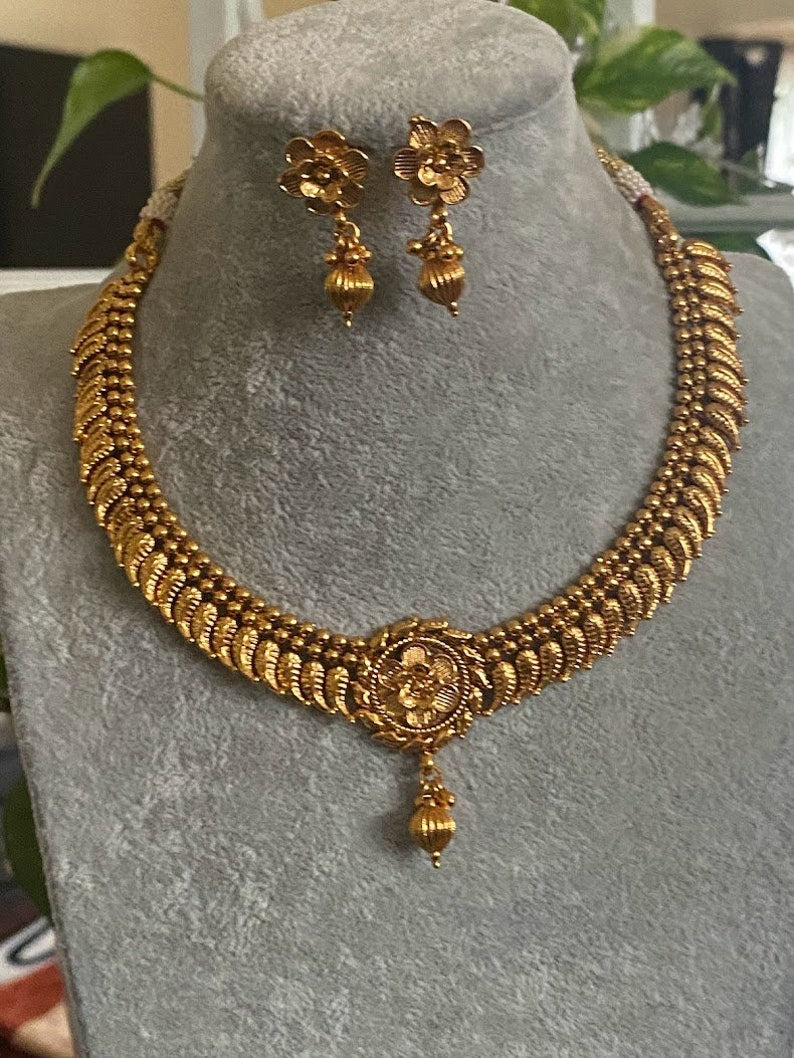 Gold Necklace _indian Gold Necklace Set_ Indian Choker_