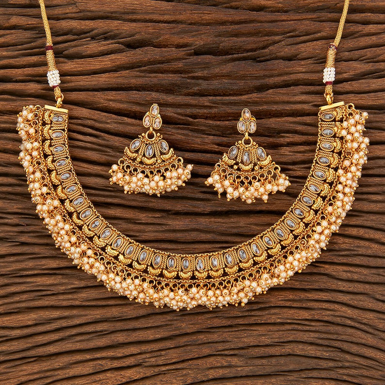 Polki Necklace_indian Choker Necklace_temple Jewerly_
