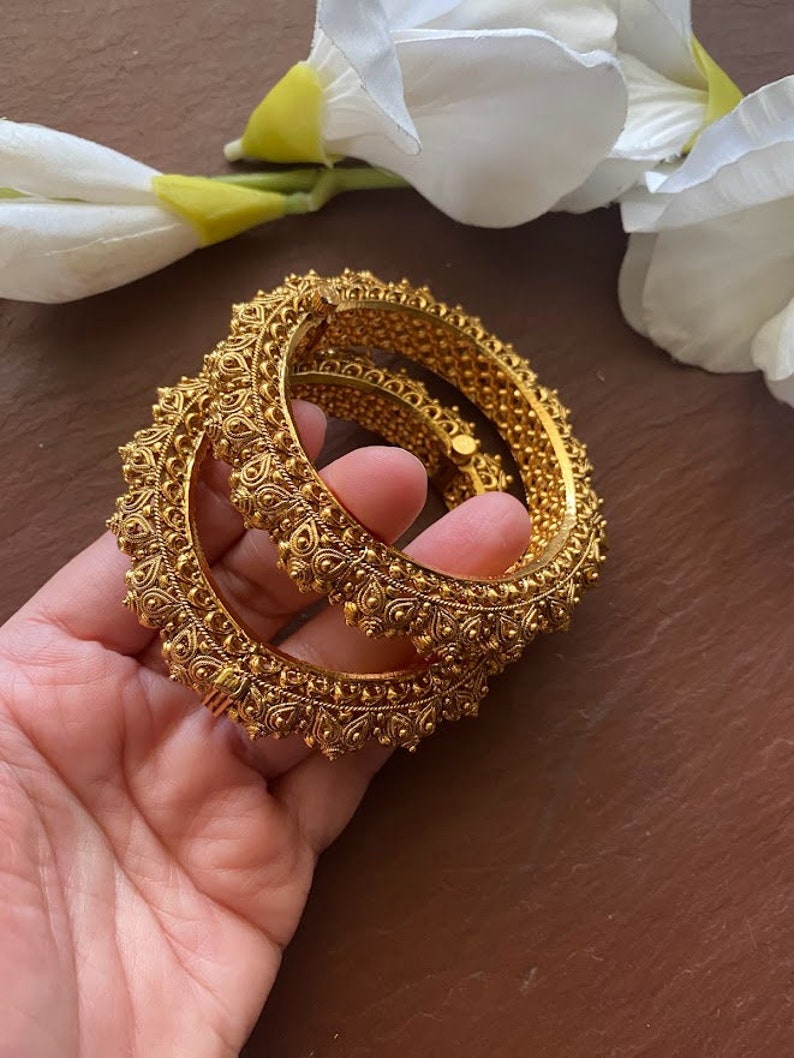 Buy Antique Gold Bangles_filigree Indian Bangles_openable Indian Kada_ Gold Kada _
