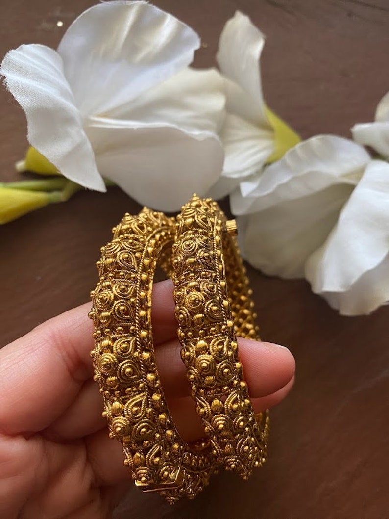 Buy Antique Gold Bangles_filigree Indian Bangles_openable Indian Kada_ Gold Kada _