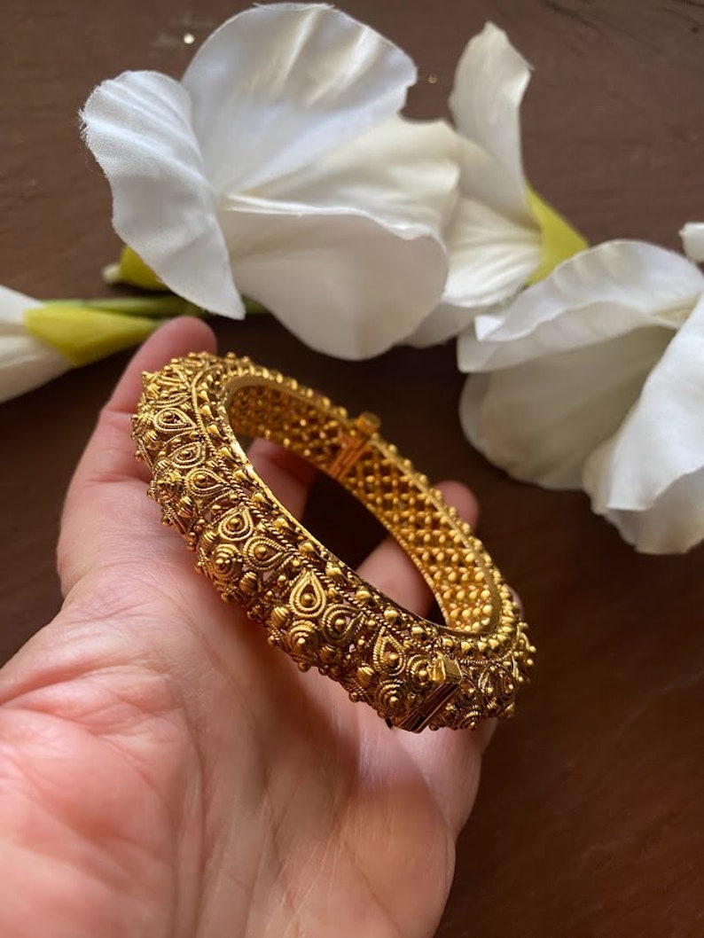 Buy Antique Gold Bangles_filigree Indian Bangles_openable Indian Kada_ Gold Kada _