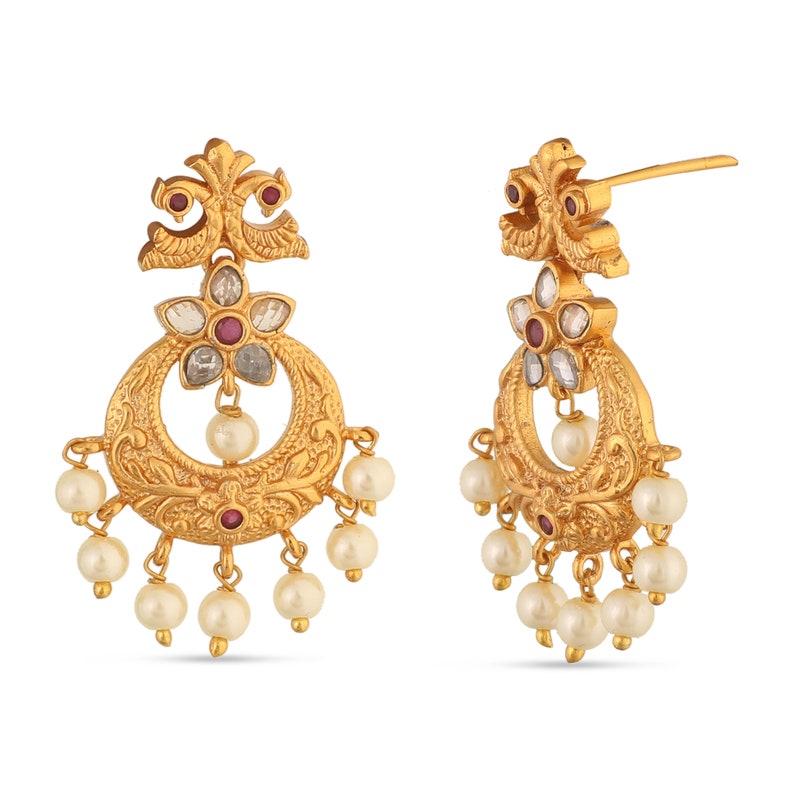 Chahel Antique Gold Plated Short Necklace & Chandbali Earring Indian Jewelry Set