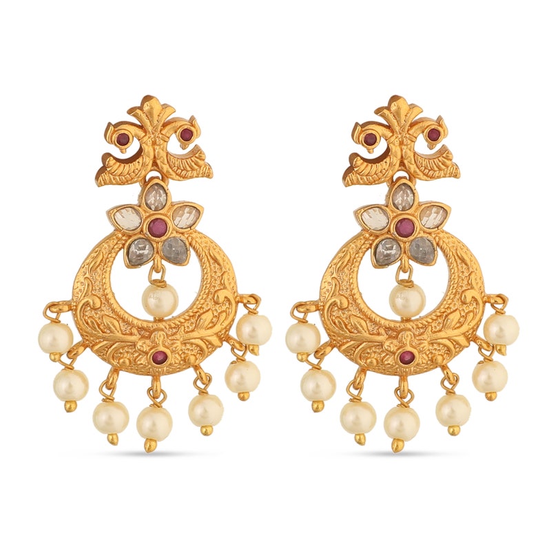 Chahel Antique Gold Plated Short Necklace & Chandbali Earring Indian Jewelry Set