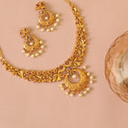 Chahel Antique Gold Plated Short Necklace & Chandbali Earring Indian Jewelry Set
