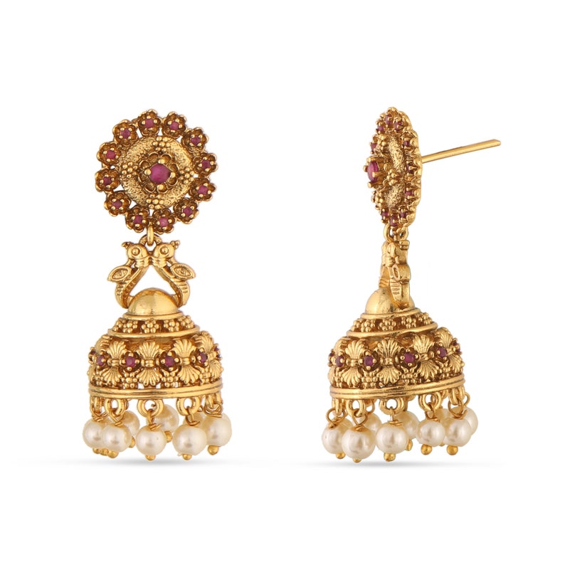 Arpana Antique Gold Plated Short Necklace & Jhumka Earring Indian Jewelry Set