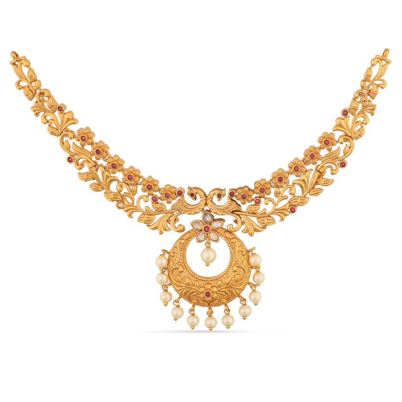 Chahel Antique Gold Plated Short Necklace & Chandbali Earring Indian Jewelry Set