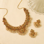 Cira Antique Gold Plated Short Necklace & Chandbali Earring Indian Jewelry Set