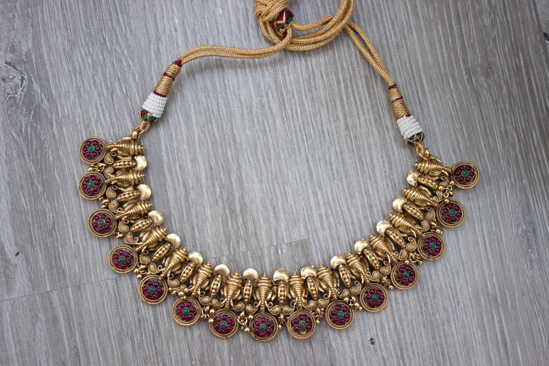 Ganesha Kemp Necklace Set, Guttapusalu Necklace Set,