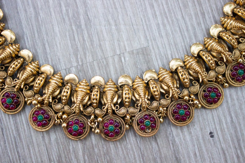 Ganesha Kemp Necklace Set, Guttapusalu Necklace Set,