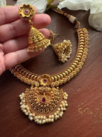 Kemp Necklace_ Ruby Necklace_ Matte Gold Necklace_temple Jewelry