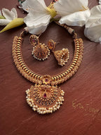 Kemp Necklace_ Ruby Necklace_ Matte Gold Necklace_temple Jewelry