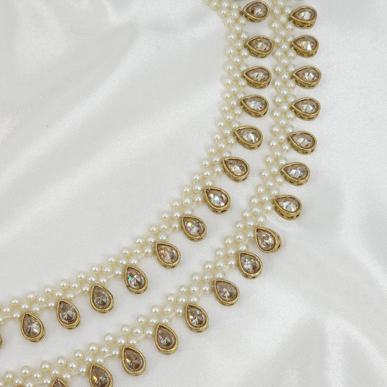 Meera Pair of Antique Gold American diamond Statement Anklets, Jhanjara, Payal, Indian Jewelery, Pakistani Jewellery