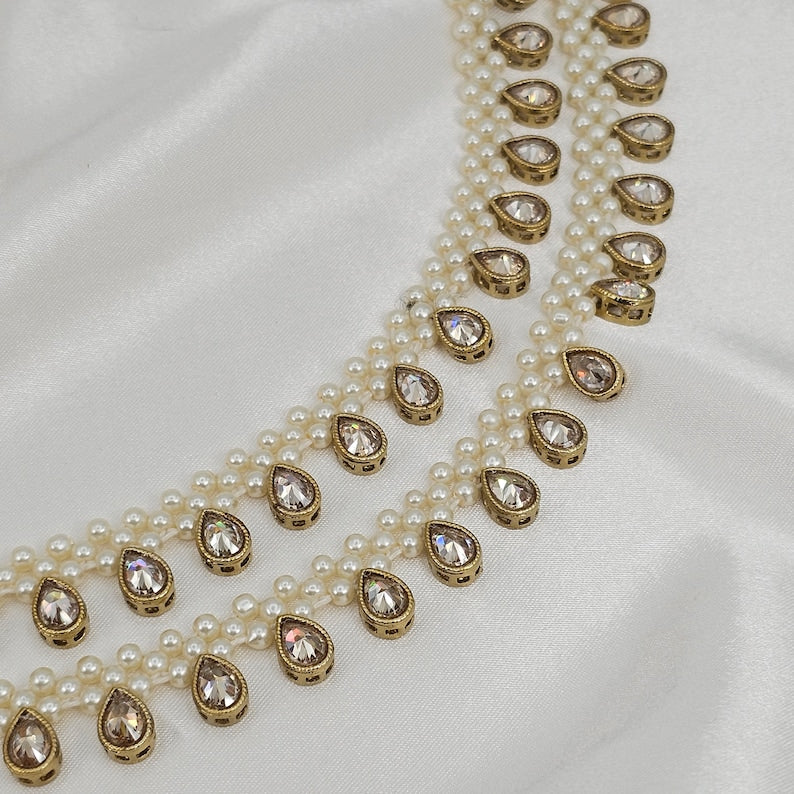 Meera Pair of Antique Gold American diamond Statement Anklets, Jhanjara, Payal, Indian Jewelery, Pakistani Jewellery