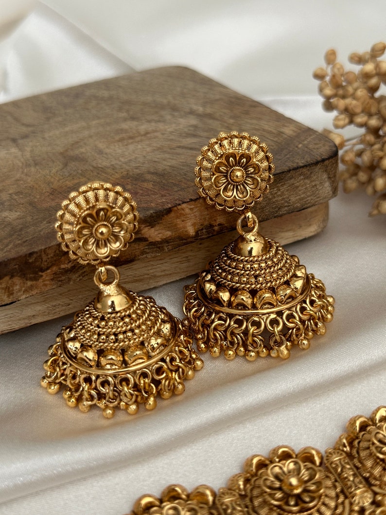 Gold Tone Imitation Choker Earrings Set _indian Jewelry_antique Gold Jewellery_punjabi Jewelry