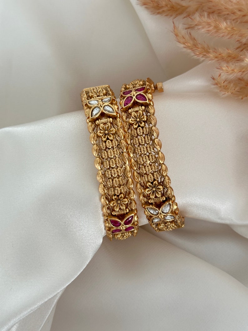 Buy Antique Gold Matte Finish Temple Laxami Goddess Kada Indian Bracelet Jewelry